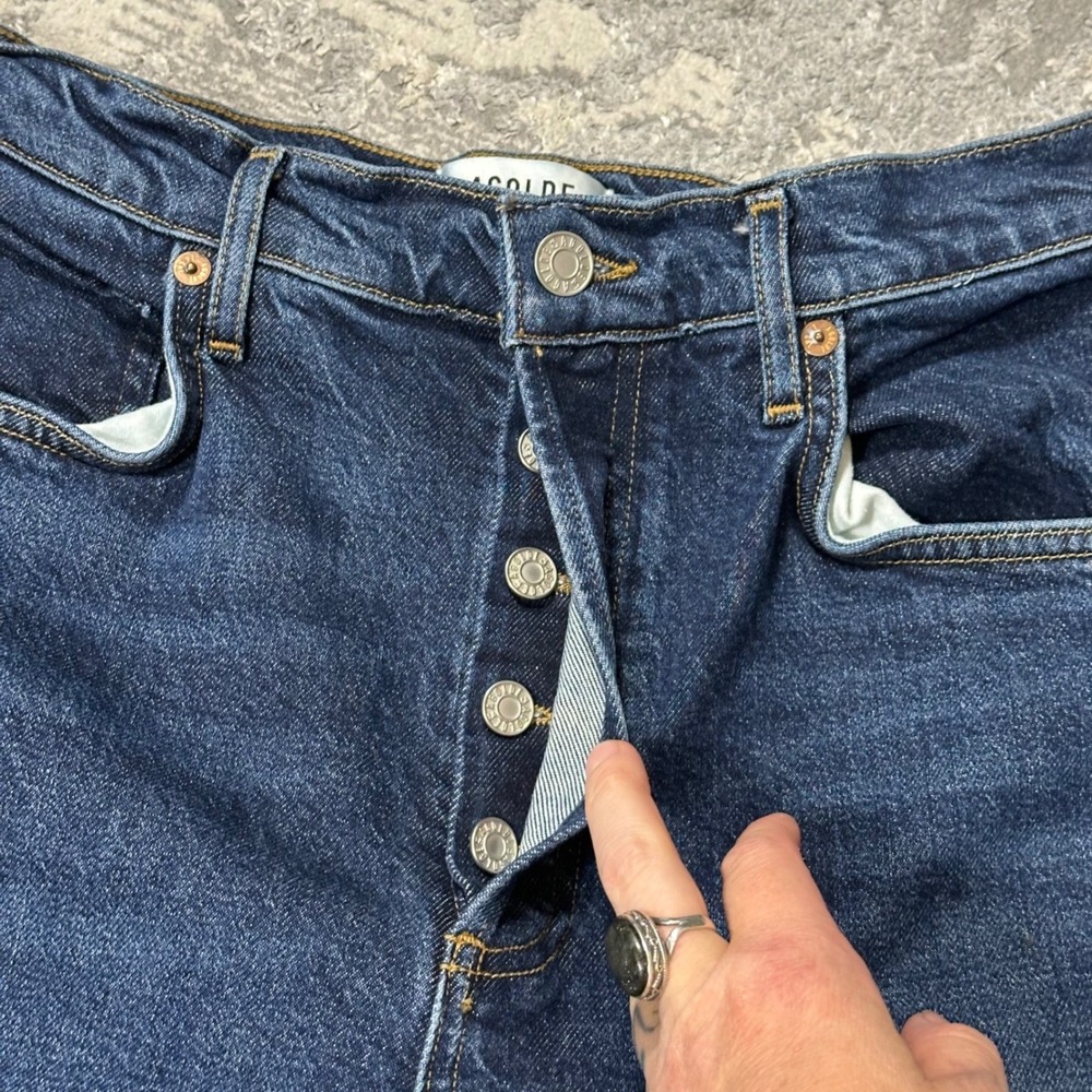 AGOLDE Riley Long High Rise Straight Jeans 27 Dark Blue Button Fly A9090B-1255 - Picture 4 of 11